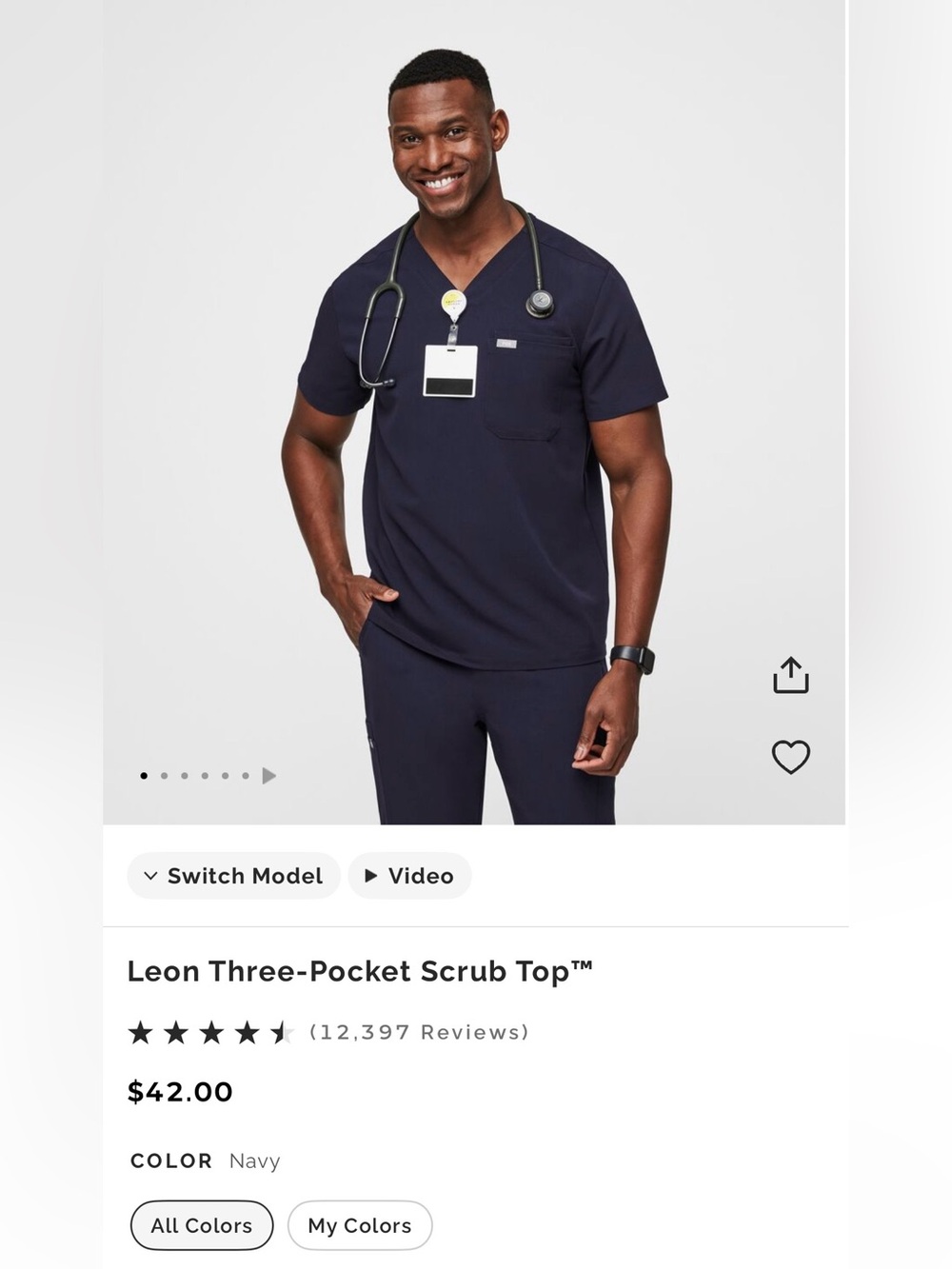 Figs Navy Leon Two Pocket Scrub Top